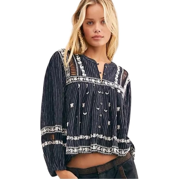 Free People Tops - Free People All Roads Lead to You Embroidered Top Blouse